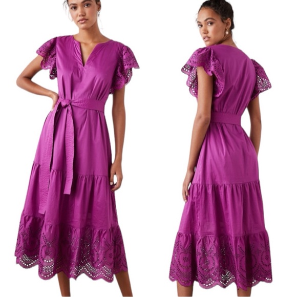 Rails Dresses & Skirts - Rails Gia Eyelet Embroidered Cotton Midi Dress in Berry Size M NWT
